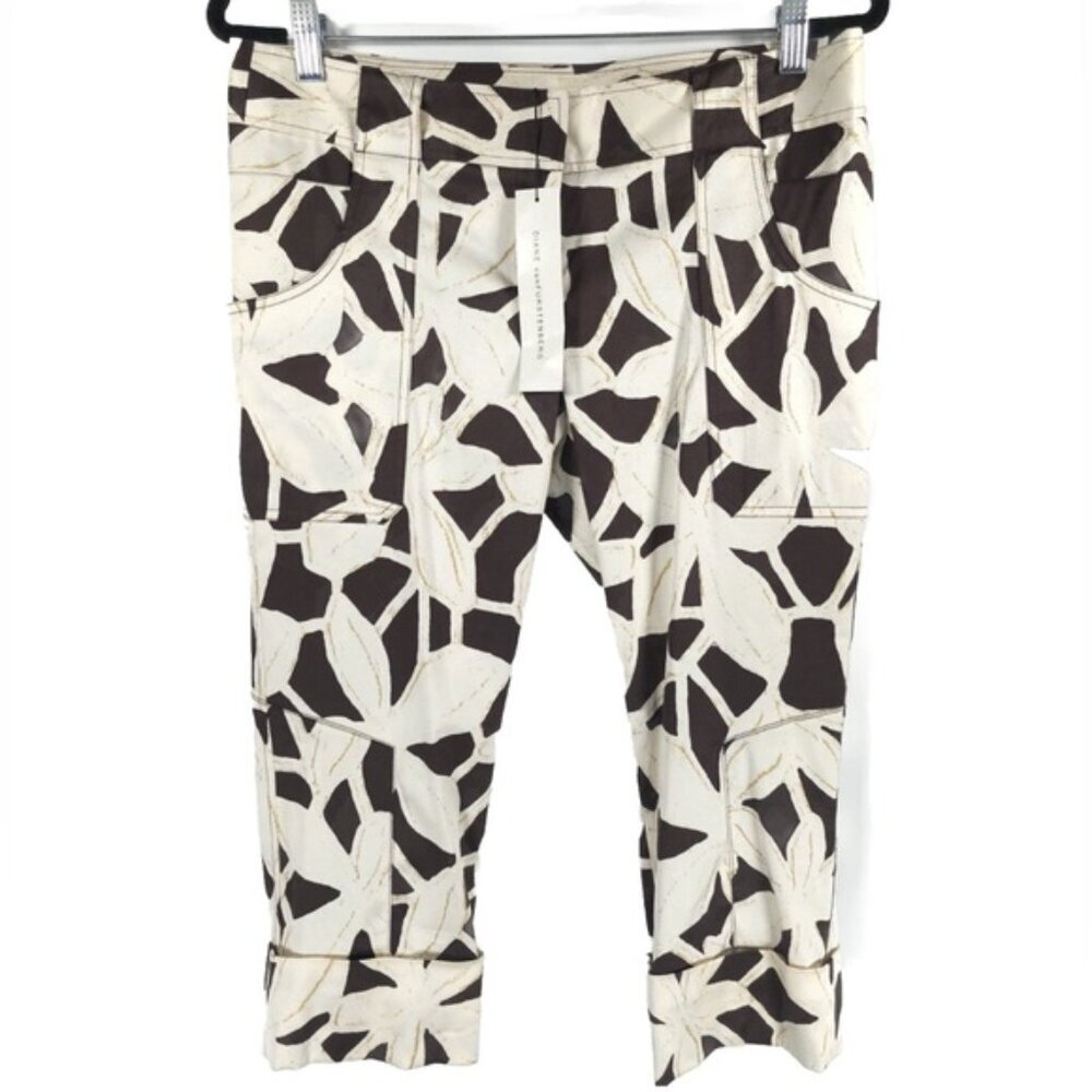 NWT DIANE von FURSTENBERG SILK Blend Capri Floral Giraffe Print Pants‎ Size 10
